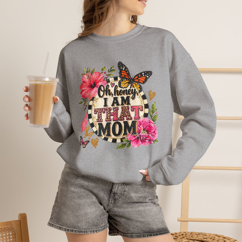 That Mom Sweatshirt – Floral Buffalo Check 'Oh Honey I Am That Mom' Cozy Crewneck