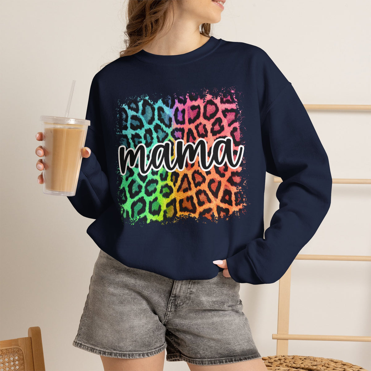 Mama Rainbow Leopard Crewneck Sweatshirt