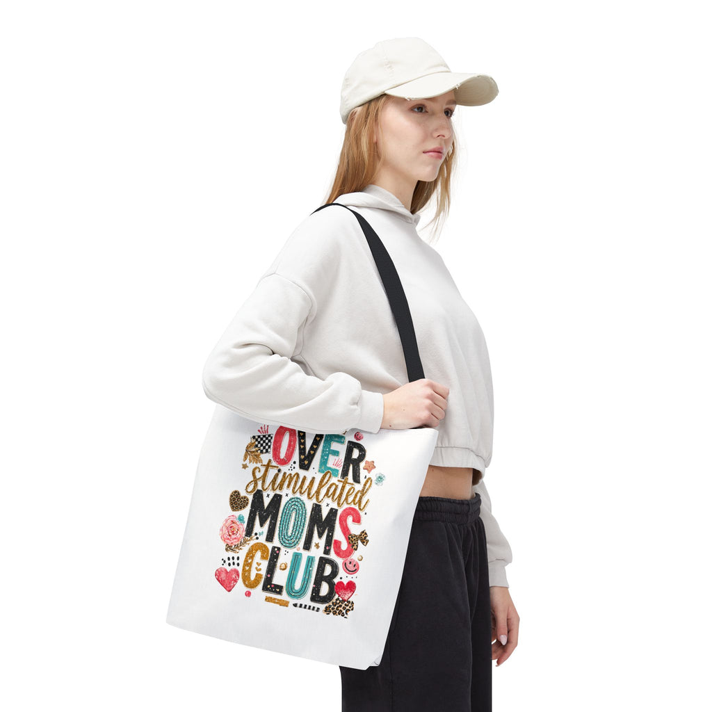 Tote Bag — "Overstimulated Moms Club" Colorful Graphic Tote for Busy Mothers, Funny Mother's Day Gift