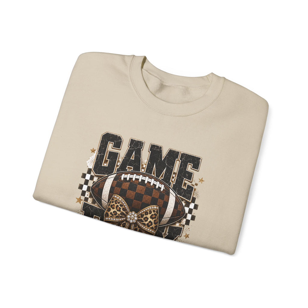 Game Day Football Sweatshirt — Leopard Bow & Checkered Vintage Crewneck