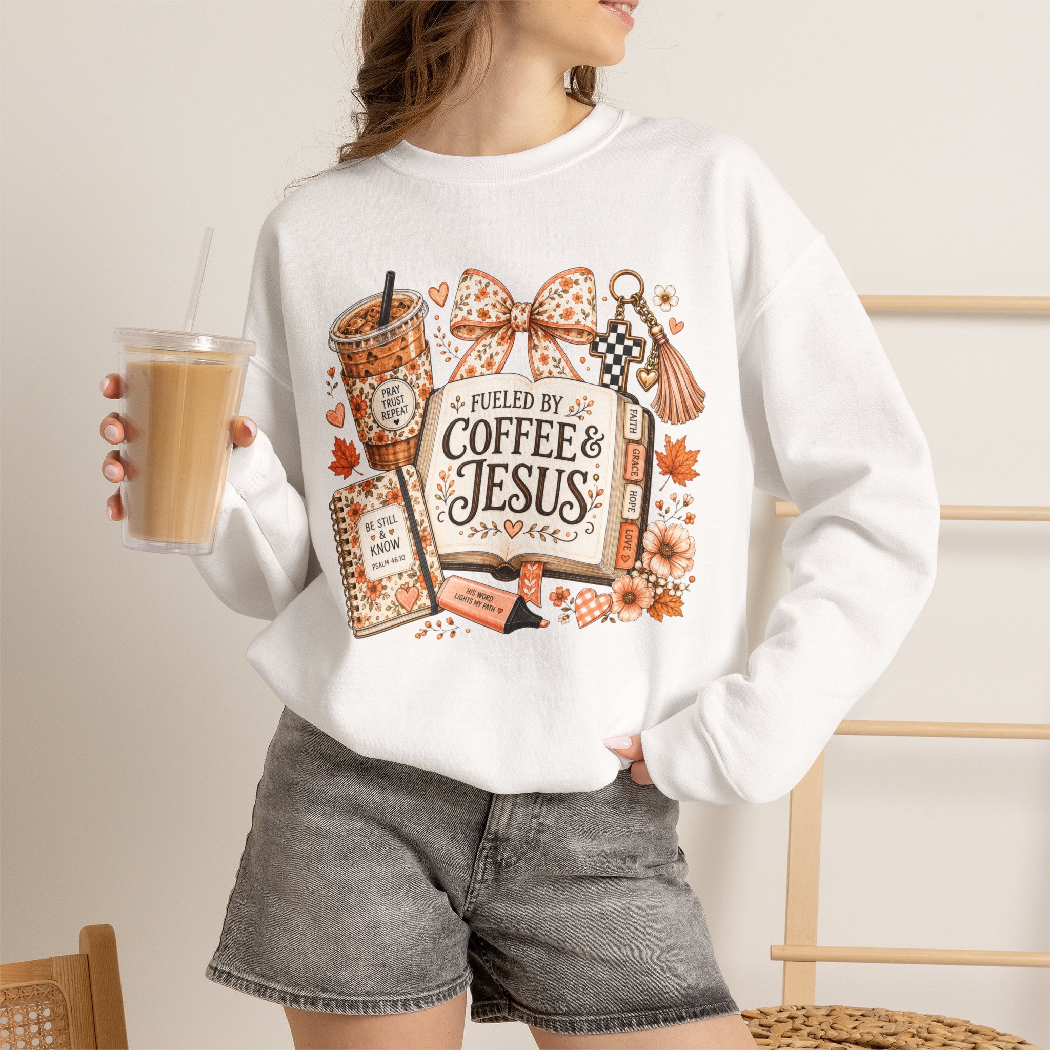 Crewneck Sweatshirt — Fueled by Coffee & Jesus Graphic