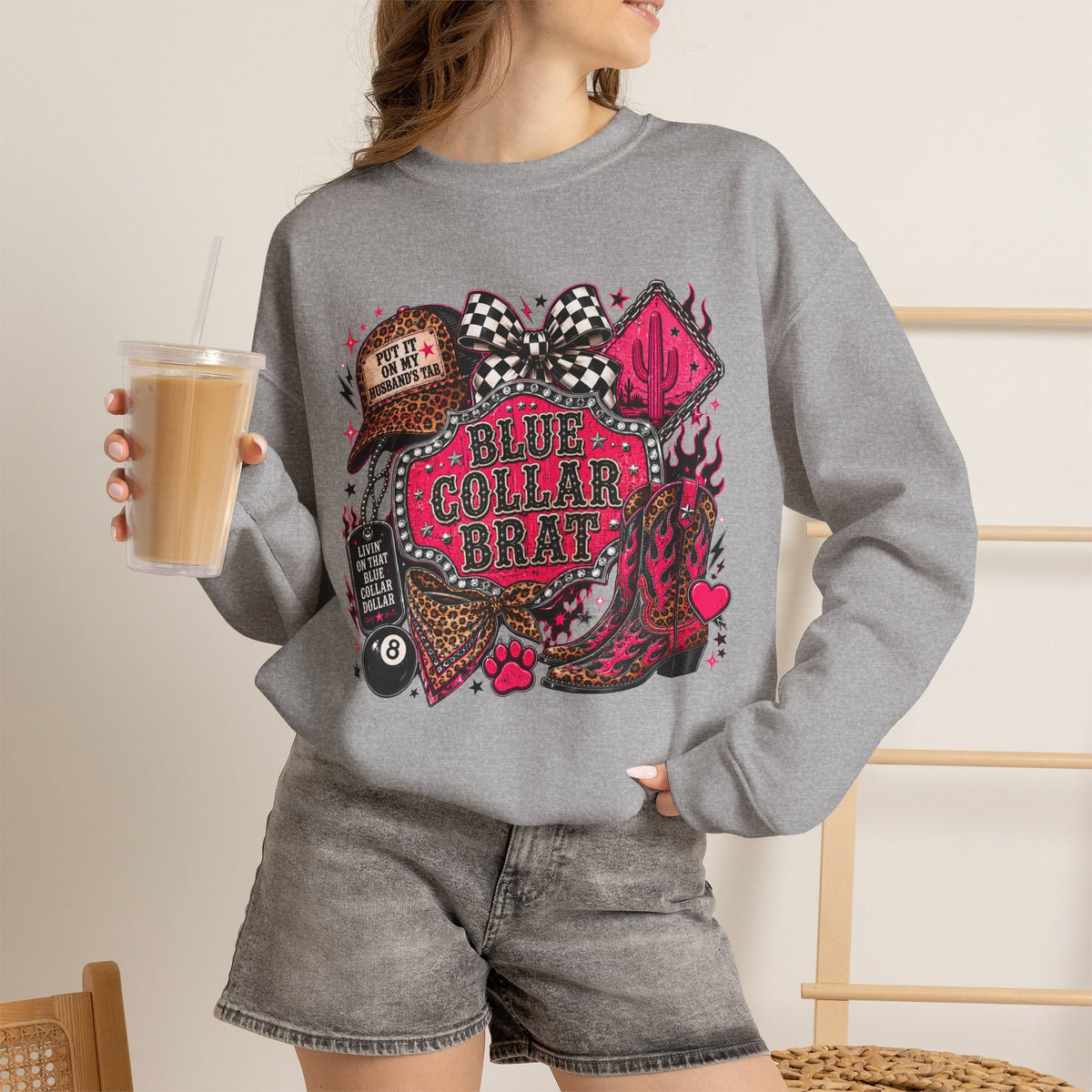 Blue Collar Brat Graphic Sweatshirt — Retro Workwear Crewneck
