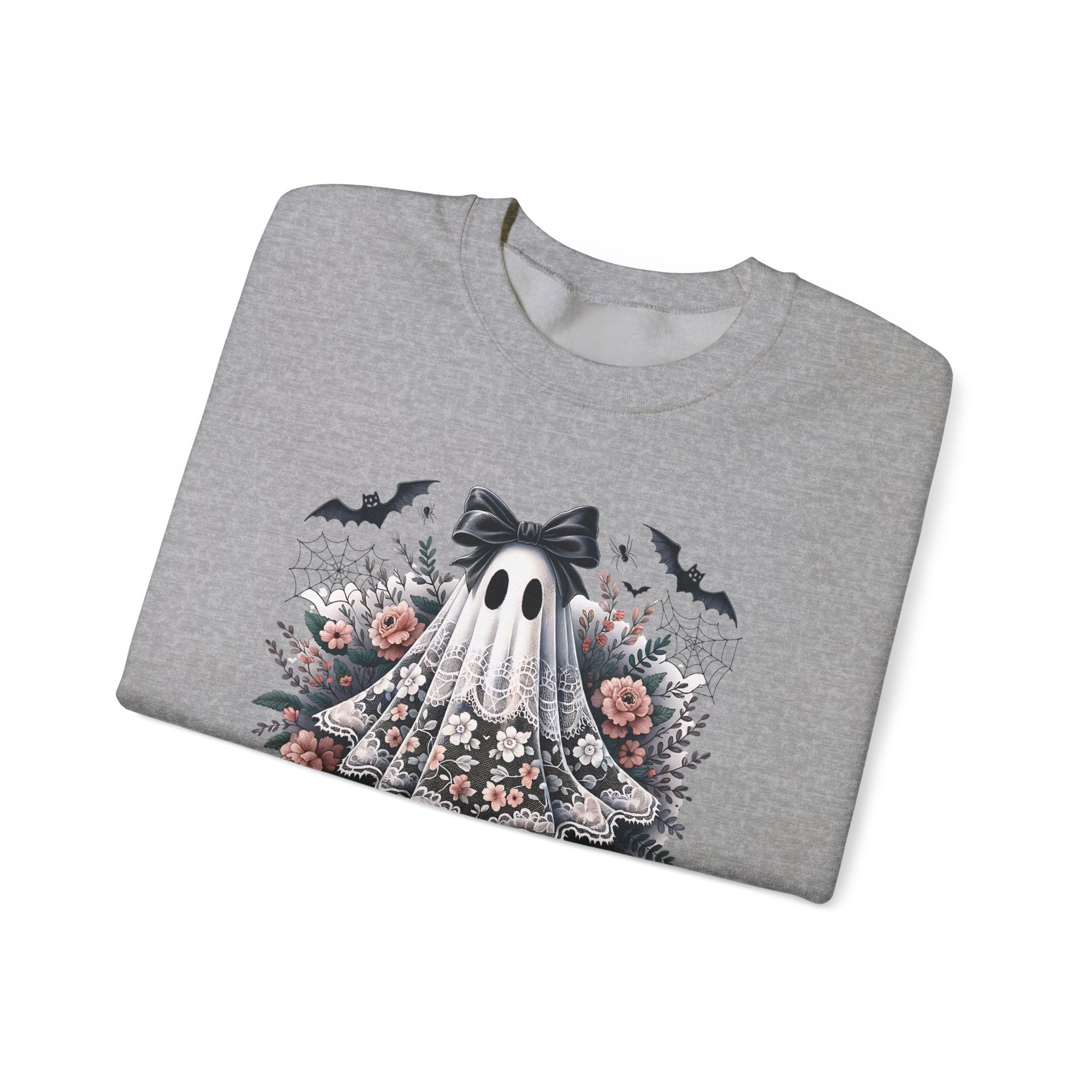Ghost in Bloom Crewneck Sweatshirt — Floral Halloween Ghost Graphic