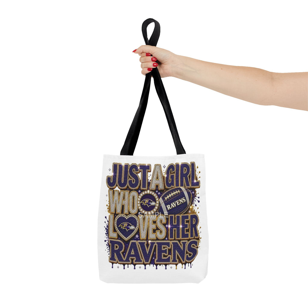 Ravens Fan Tote Bag — "Just a Girl Who Loves Her Ravens" Graphic Tote