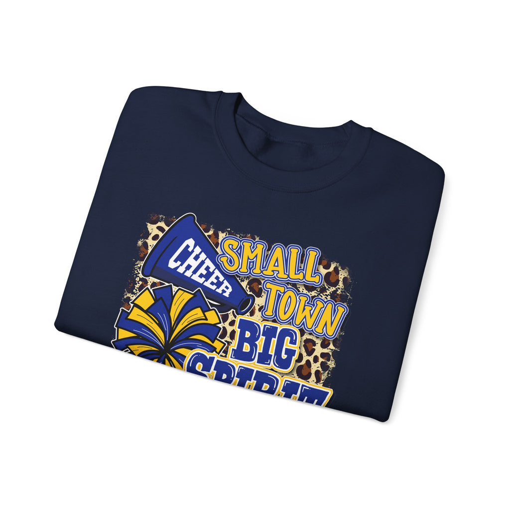 Small Town Big Spirit Crewneck Sweatshirt — Cheer Megaphone & Pom Pom Design