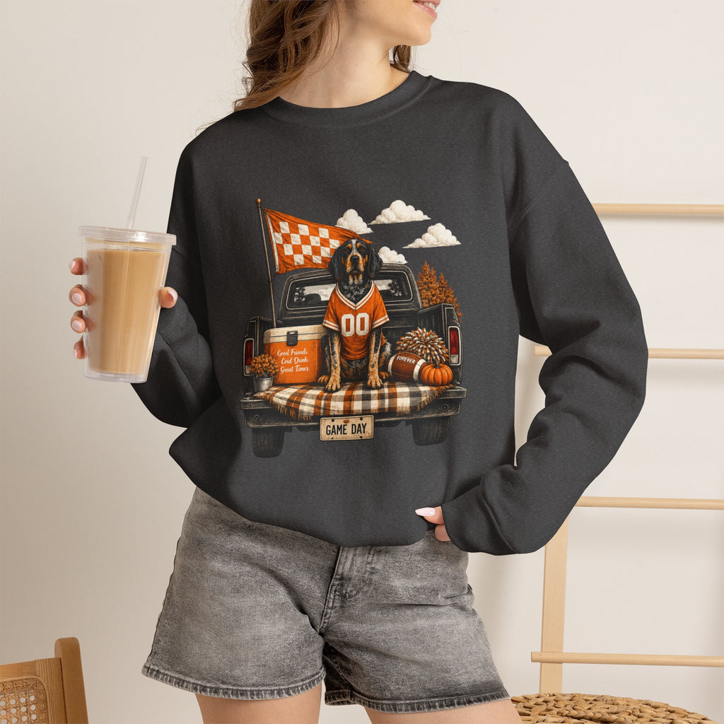 Fall Tailgate Crewneck Sweatshirt — Truck, Dog & Pumpkin Patch Design