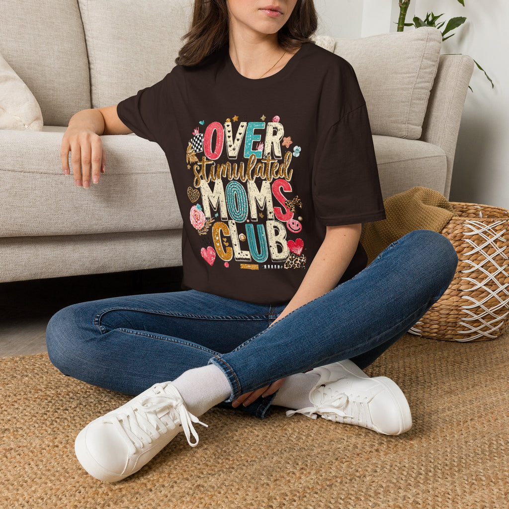 Overstimulated Mom Graphic T-Shirt — Colorful Playful Lettering Tee