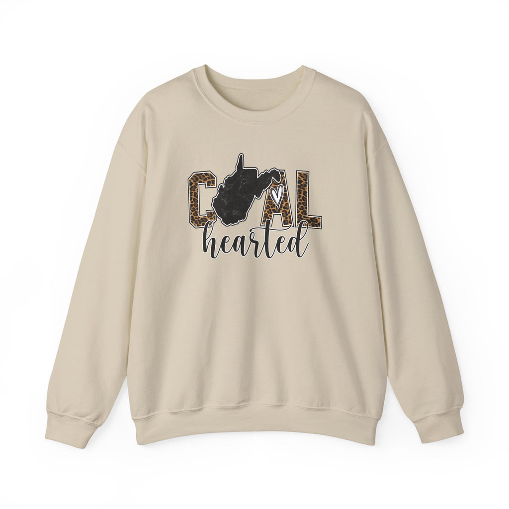 West Virginia Hearted Crewneck Sweatshirt — 'Coal Hearted' Leopard Accent