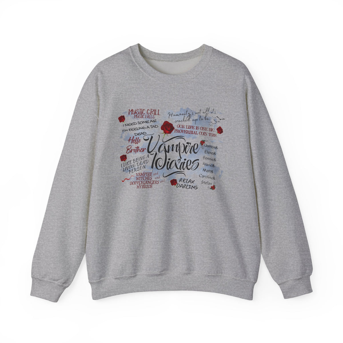 Crewneck Sweatshirt - "Vampire Diaries" Quote Collage Graphic
