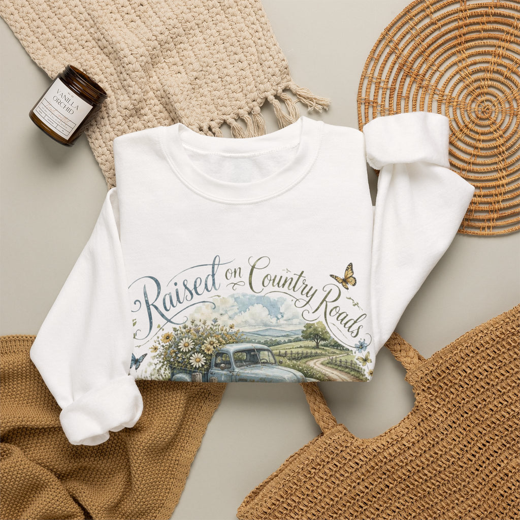Sweatshirt - "Raised on Country Roads & Sunday Mornings" Vintage Truck Farm Crewneck