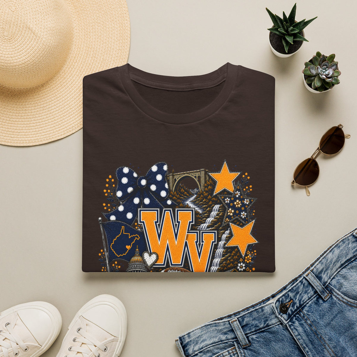 WV State Spirit T-Shirt — West Virginia Stars & Floral Graphic Tee