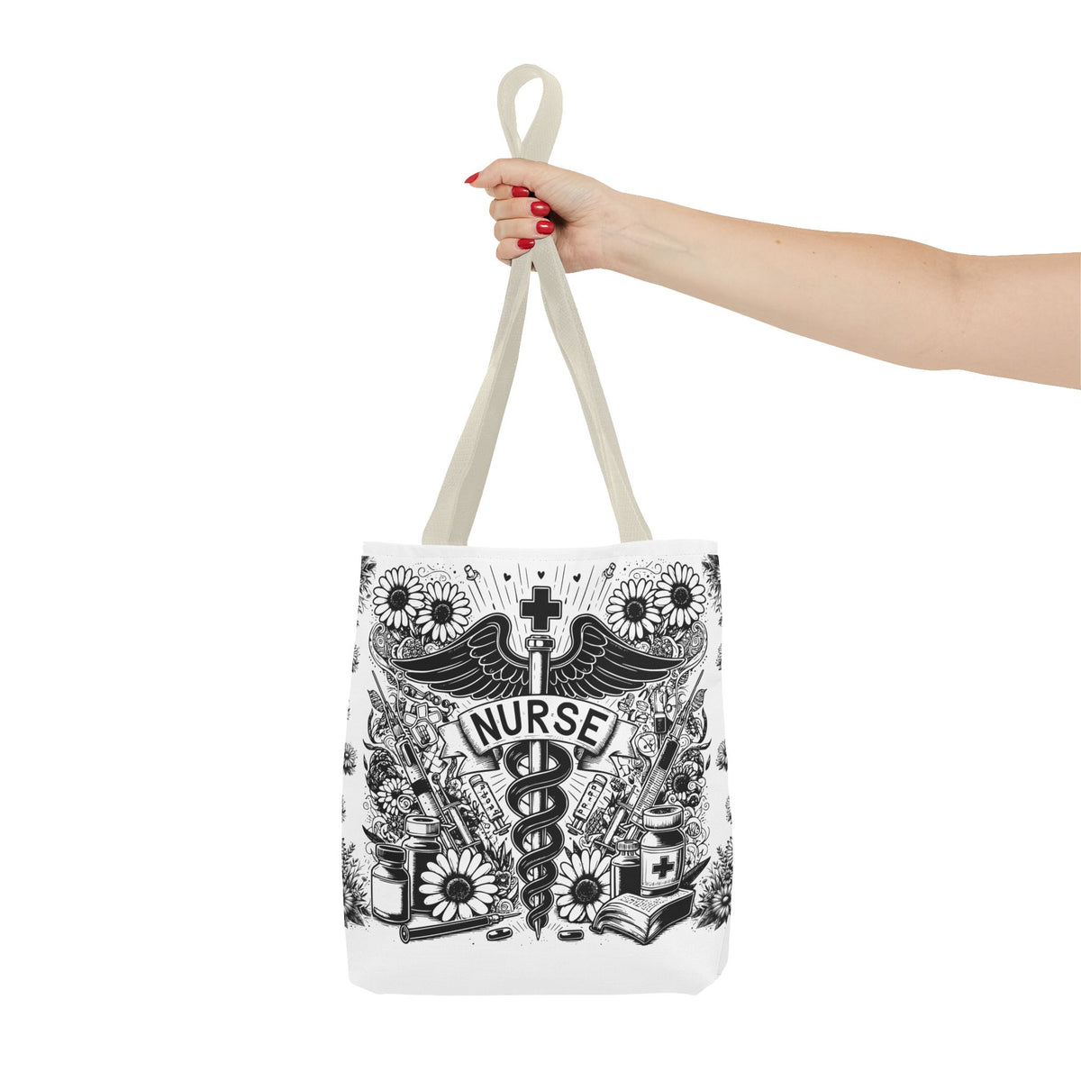 Nurse Caduceus Floral Tote Bag – Medical RN Gift Tote