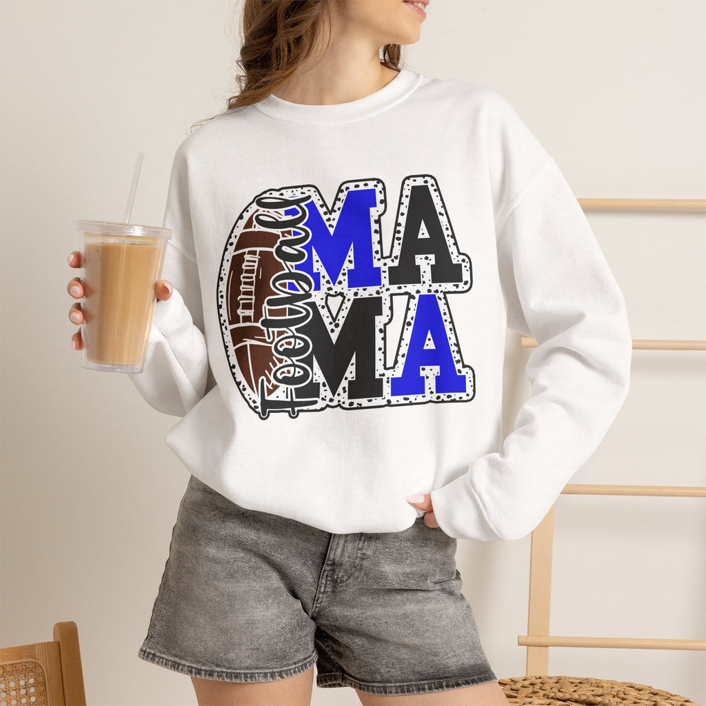 Mama Football Sweatshirt — Vintage Patch-Style "Mama" Design (Blue & Black)