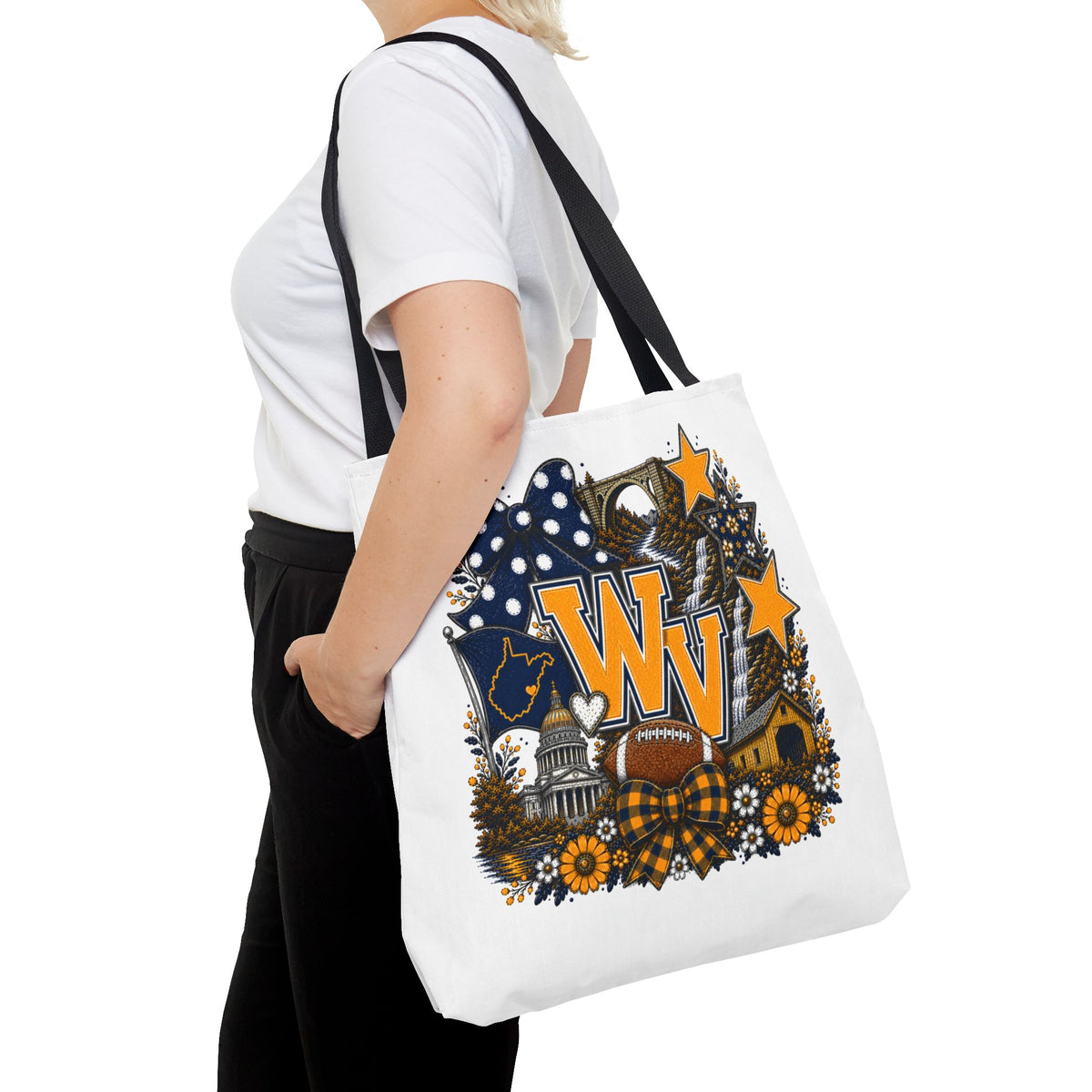 WV Football Collage Tote Bag — Collegiate Game Day Fan Tote