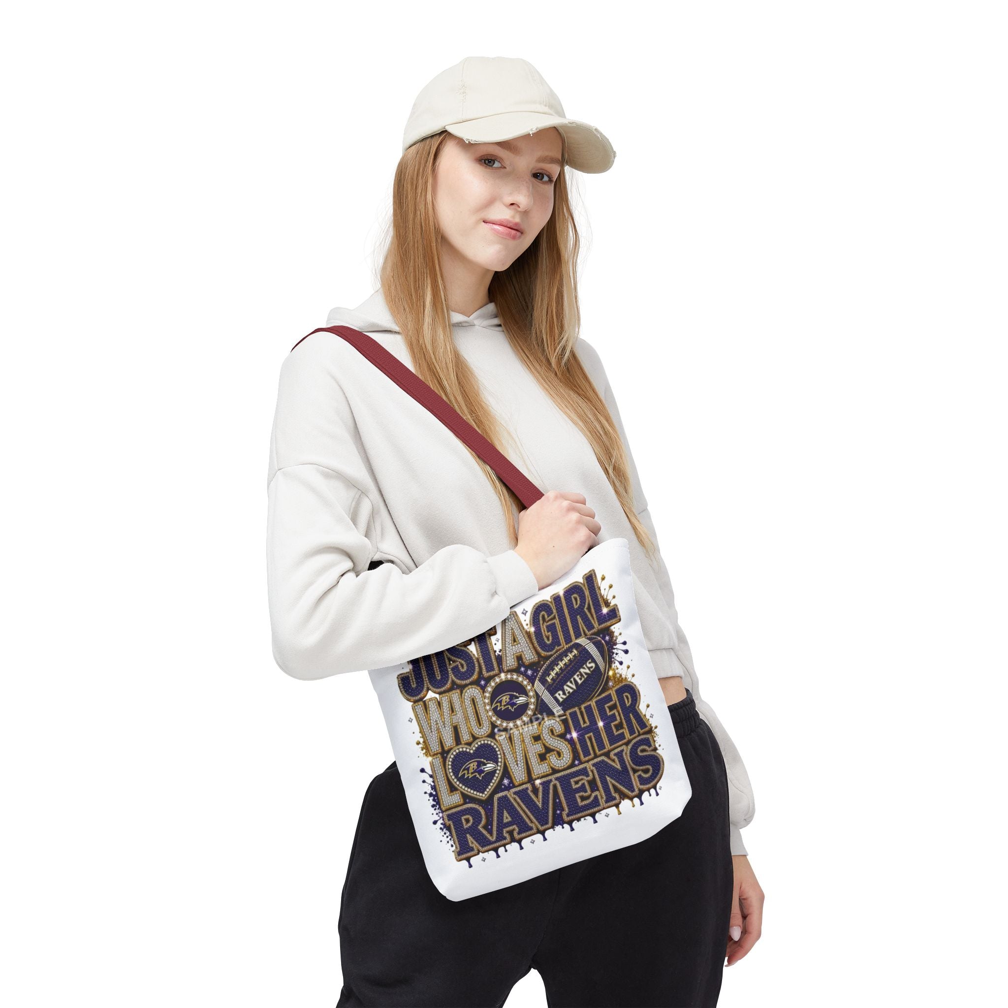 Ravens Fan Tote Bag — "Just a Girl Who Loves Her Ravens" Graphic Tote