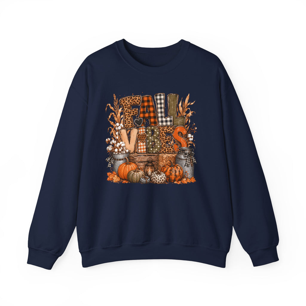 Fall Vibes Sweatshirt – Cozy Autumn Pumpkin & Plaid Crewneck