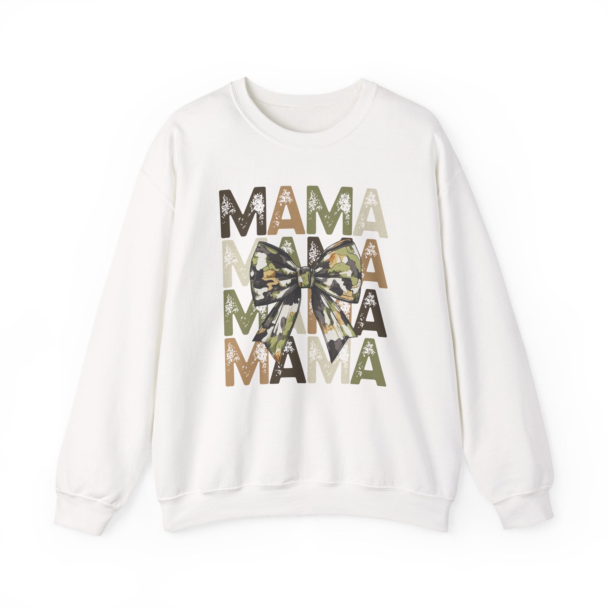 Mama Camo Bow Sweatshirt — Layered MAMA Graphic for Military & Outdoors Moms
