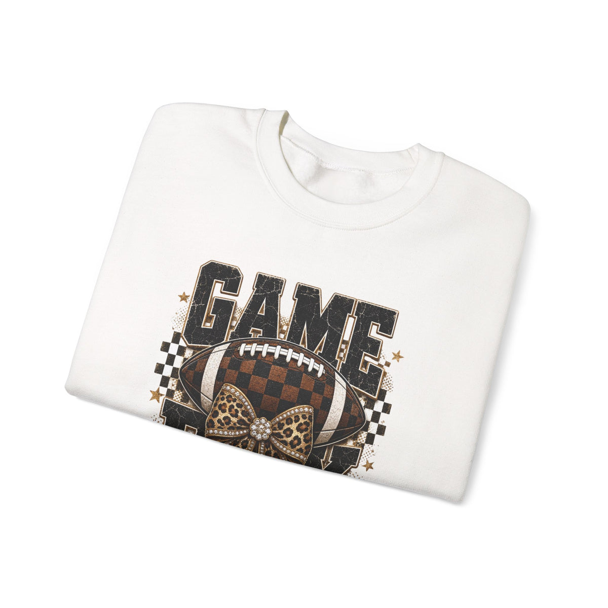 Game Day Football Sweatshirt — Leopard Bow & Checkered Vintage Crewneck