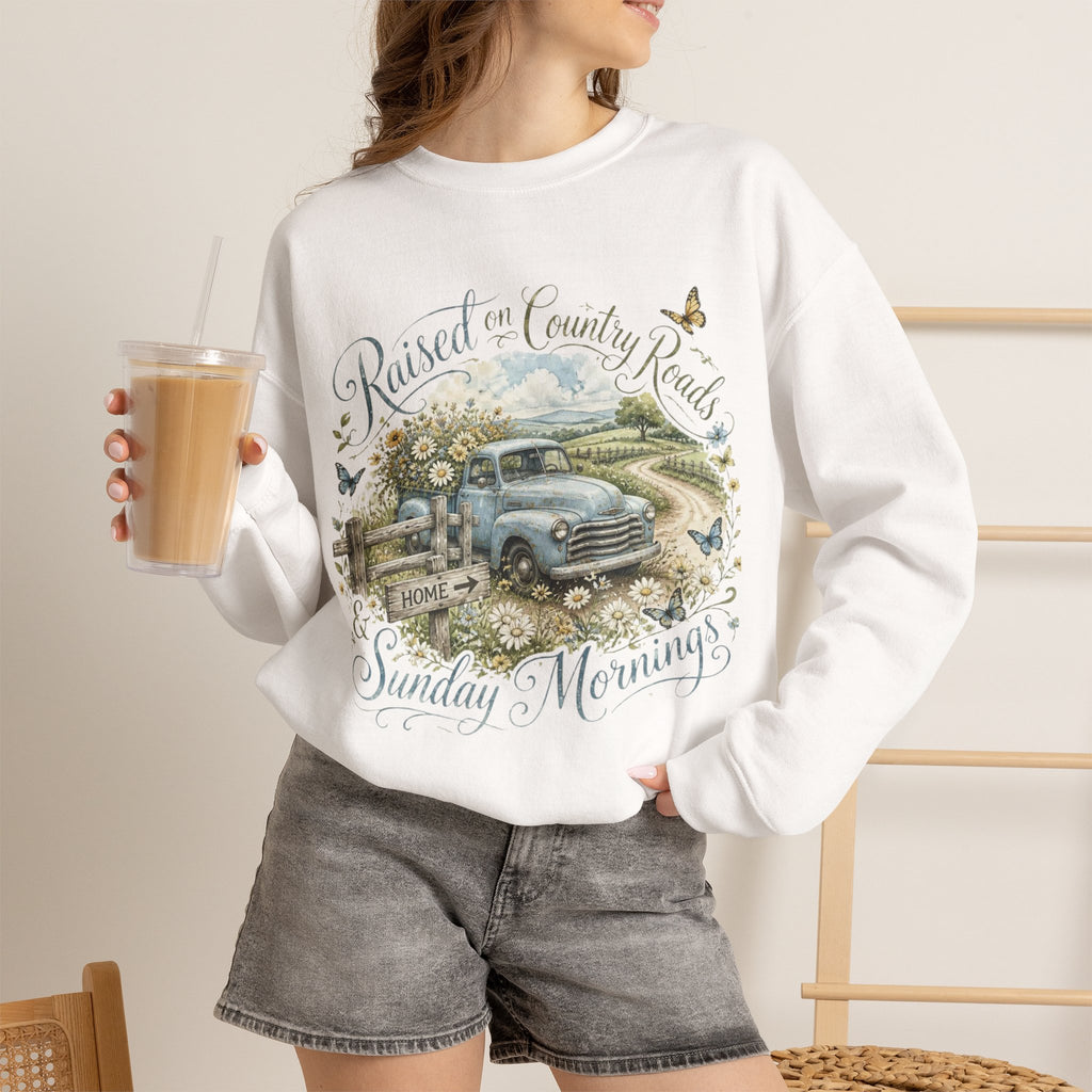 Sweatshirt - "Raised on Country Roads & Sunday Mornings" Vintage Truck Farm Crewneck