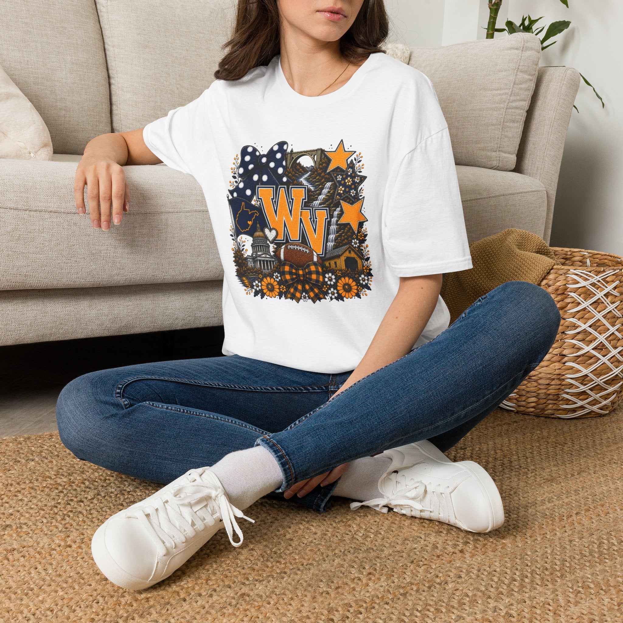 WV State Spirit T-Shirt — West Virginia Stars & Floral Graphic Tee