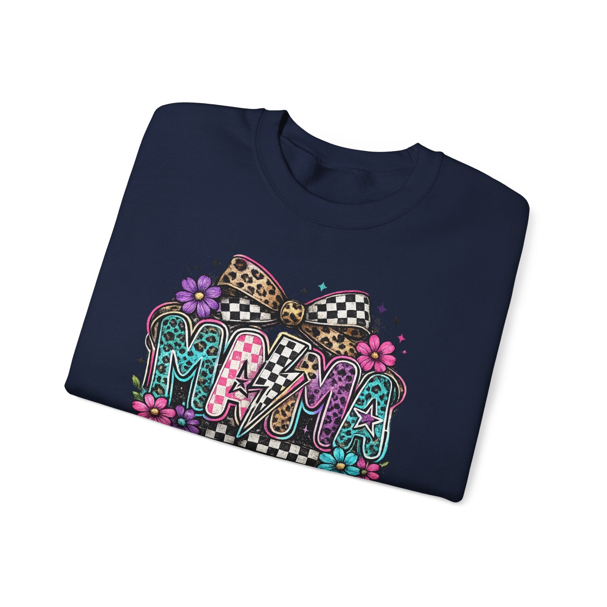 Mama Graphic Sweatshirt - Colorful Floral Checkerboard Print