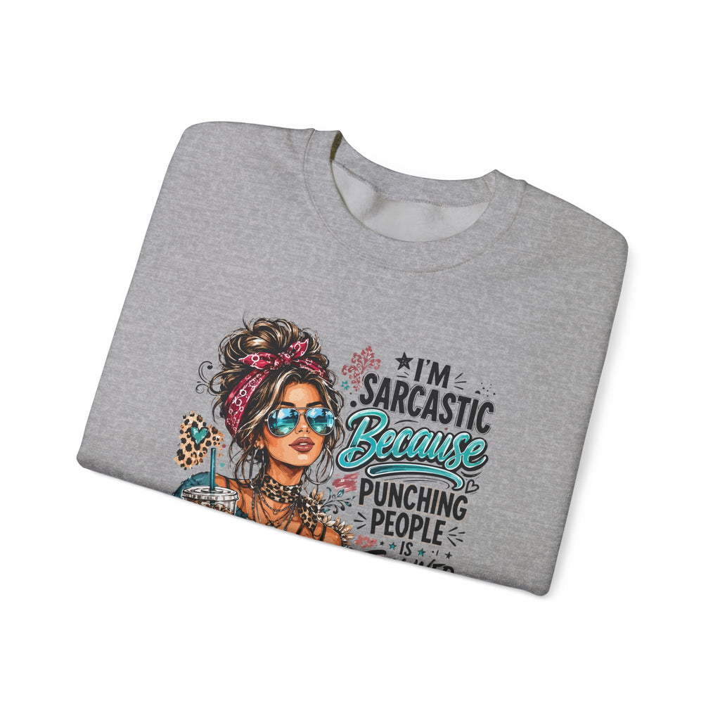 Sarcastic Grandma Crewneck Sweatshirt — "I'm Sarcastic Because Punching People Is Frowned Upon"