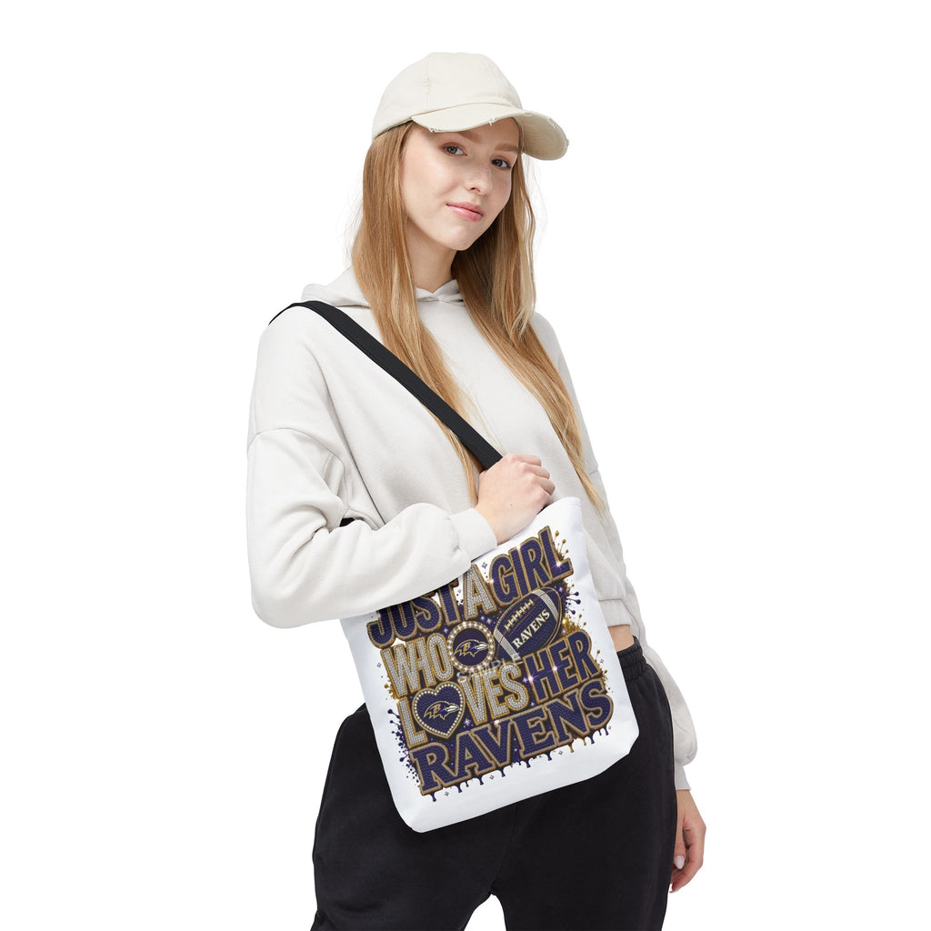 Ravens Fan Tote Bag — "Just a Girl Who Loves Her Ravens" Graphic Tote