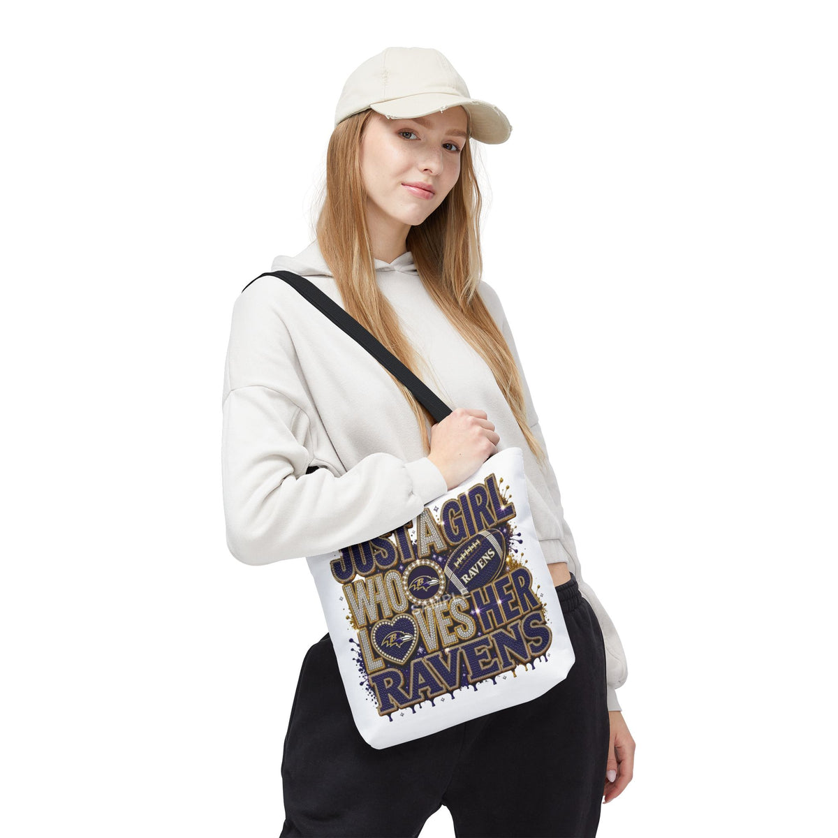 Ravens Fan Tote Bag — "Just a Girl Who Loves Her Ravens" Graphic Tote