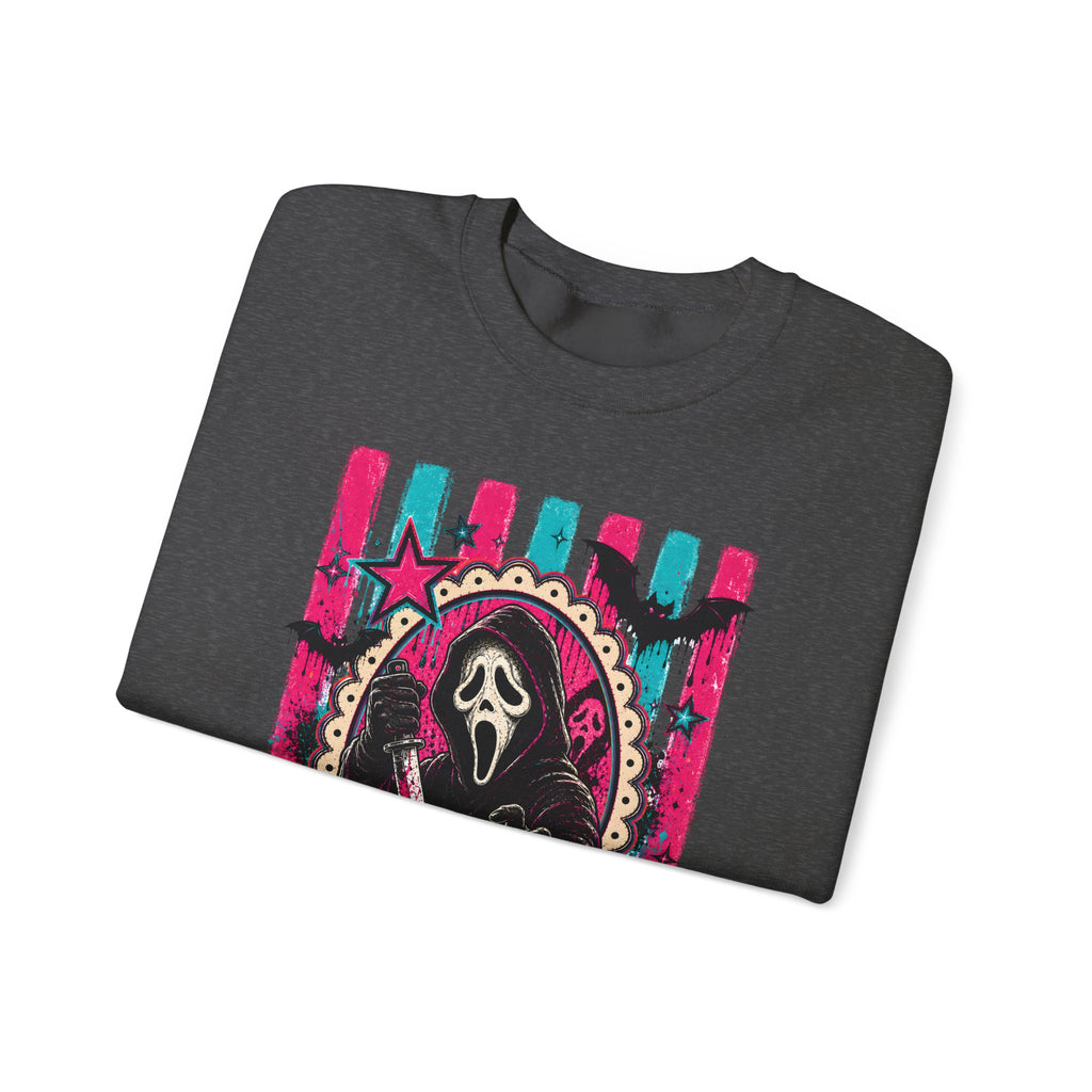 Grim Reaper Portrait Crewneck Sweatshirt – Neon Goth Horror Graphic