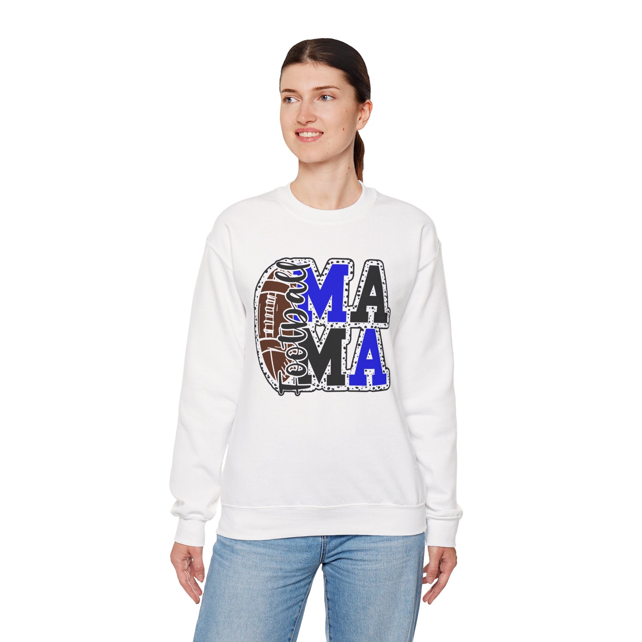Mama Football Sweatshirt — Vintage Patch-Style "Mama" Design (Blue & Black)