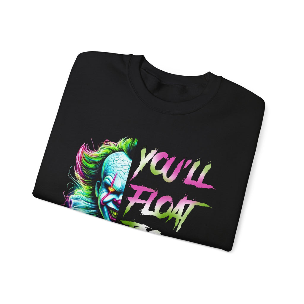 Creepy Neon Clown Sweatshirt – "You'll Float Too" Horror Crewneck