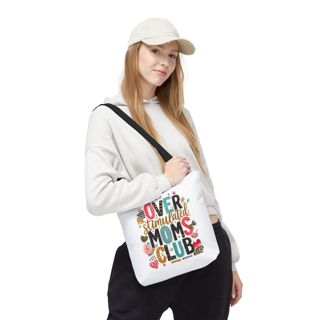 Tote Bag — "Overstimulated Moms Club" Colorful Graphic Tote for Busy Mothers, Funny Mother's Day Gift