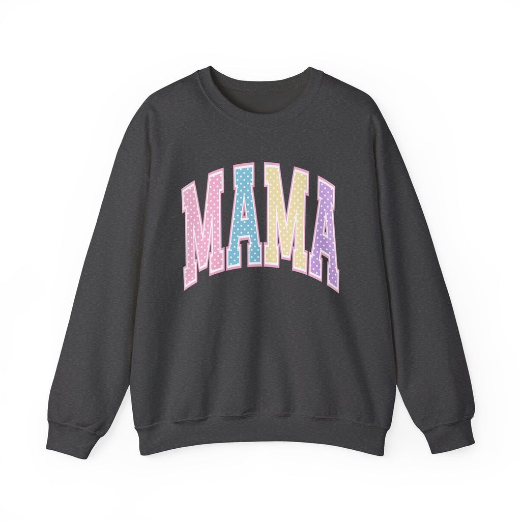 Mama Patchwork Crewneck Sweatshirt — Pastel Quilted Lettering for New & Expecting Moms
