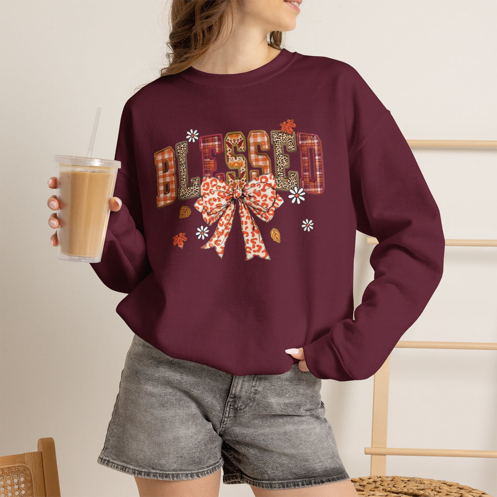 Blessed Plaid Bow Sweatshirt — Cozy Fall Blessed Crewneck