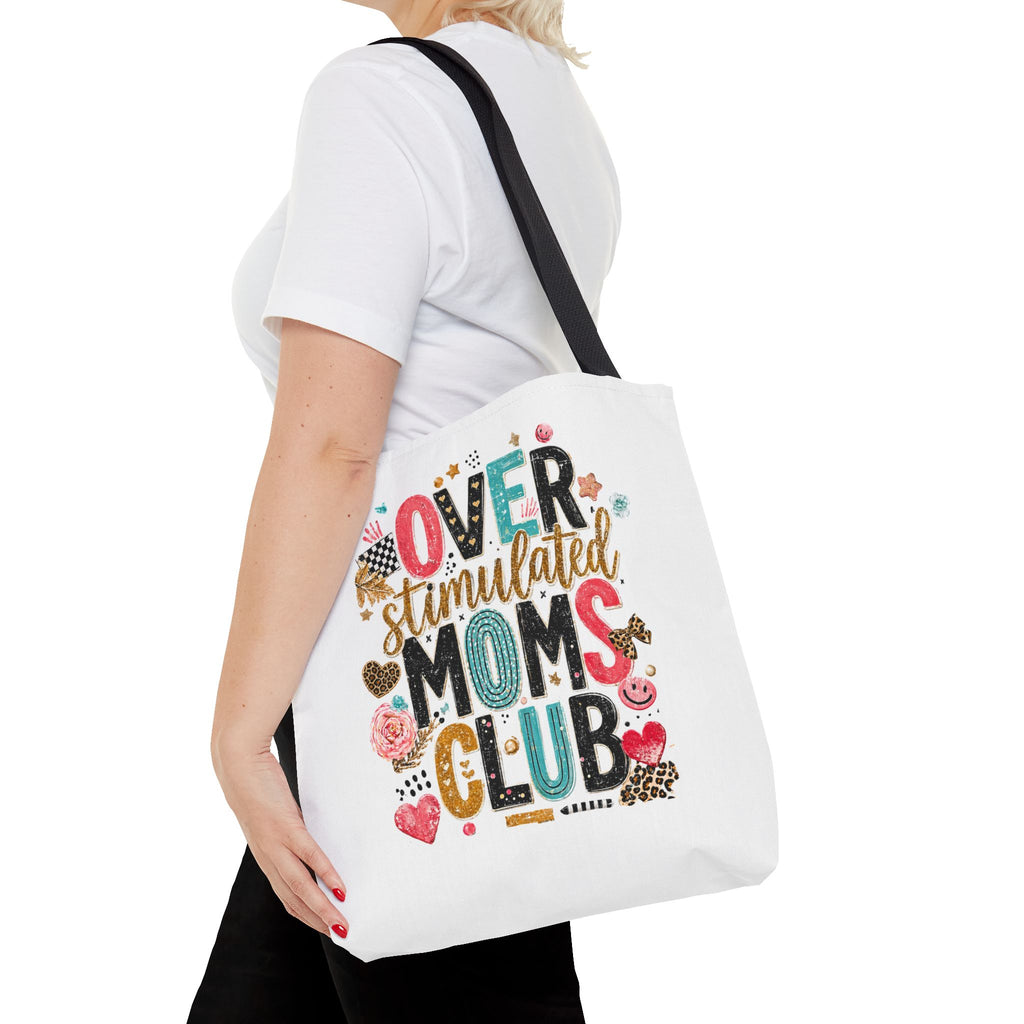 Tote Bag — "Overstimulated Moms Club" Colorful Graphic Tote for Busy Mothers, Funny Mother's Day Gift