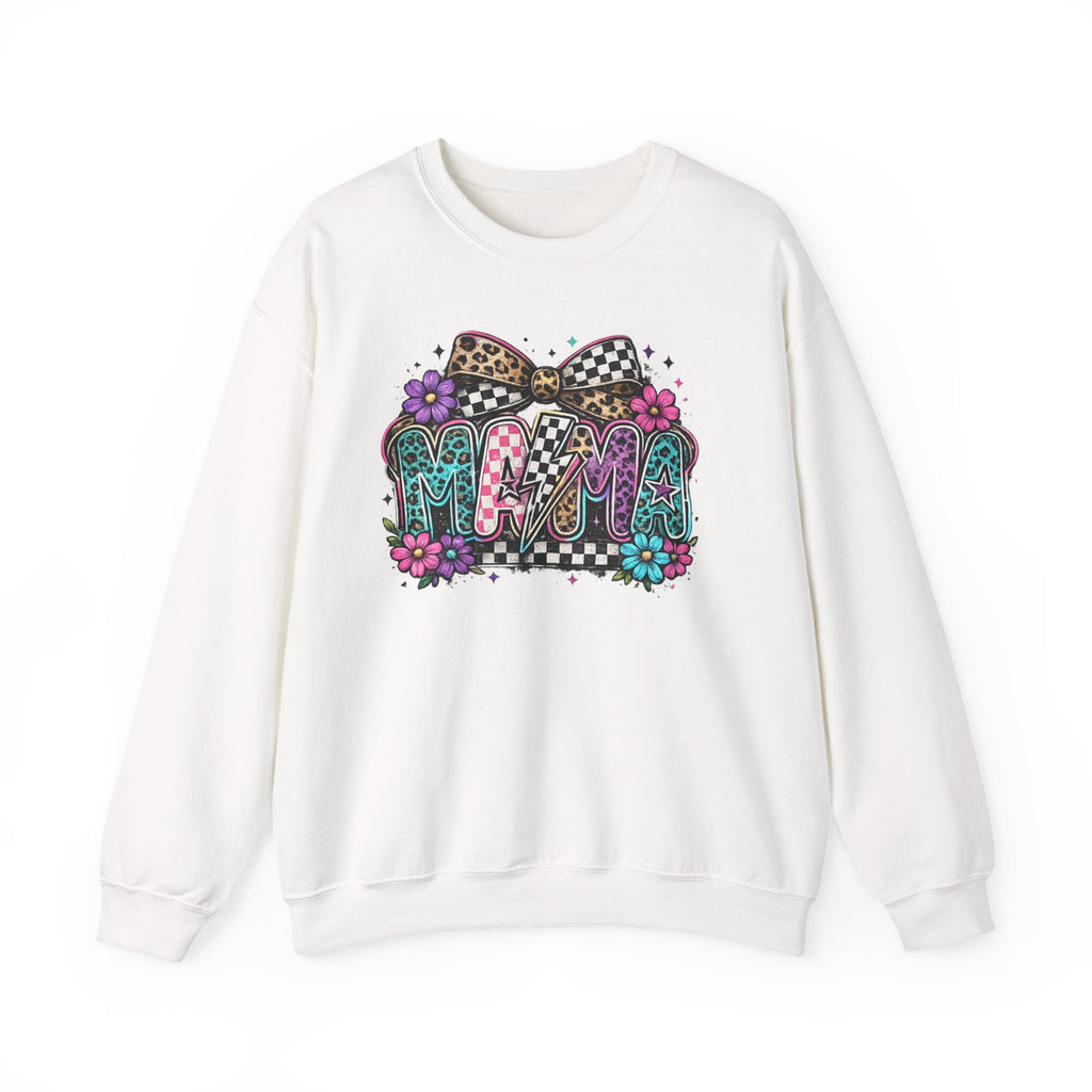 Mama Graphic Sweatshirt - Colorful Floral Checkerboard Print