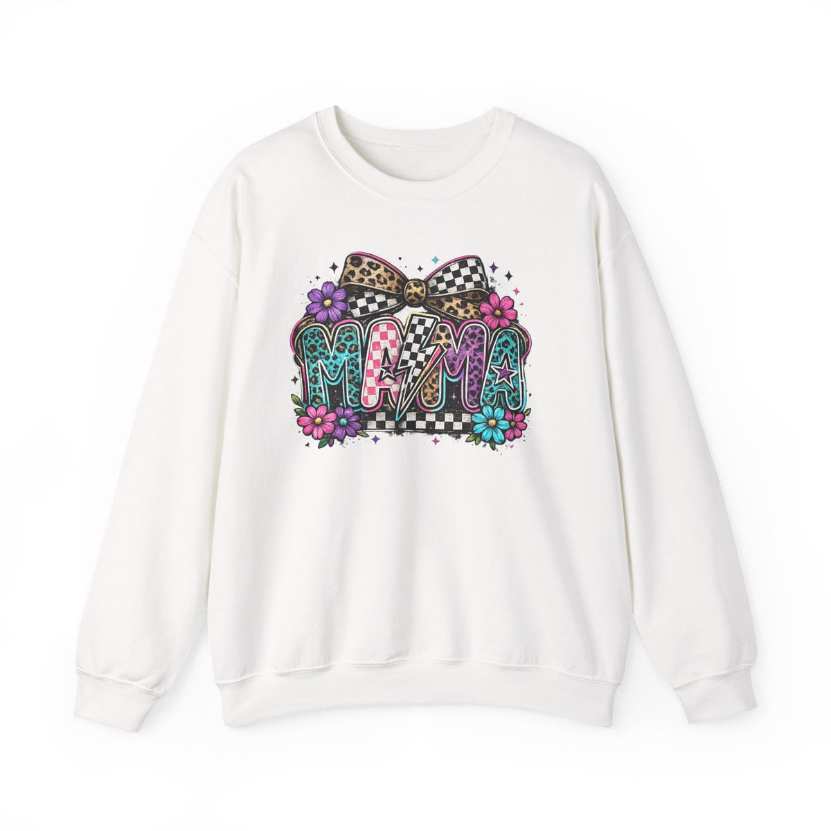 Mama Graphic Sweatshirt - Colorful Floral Checkerboard Print