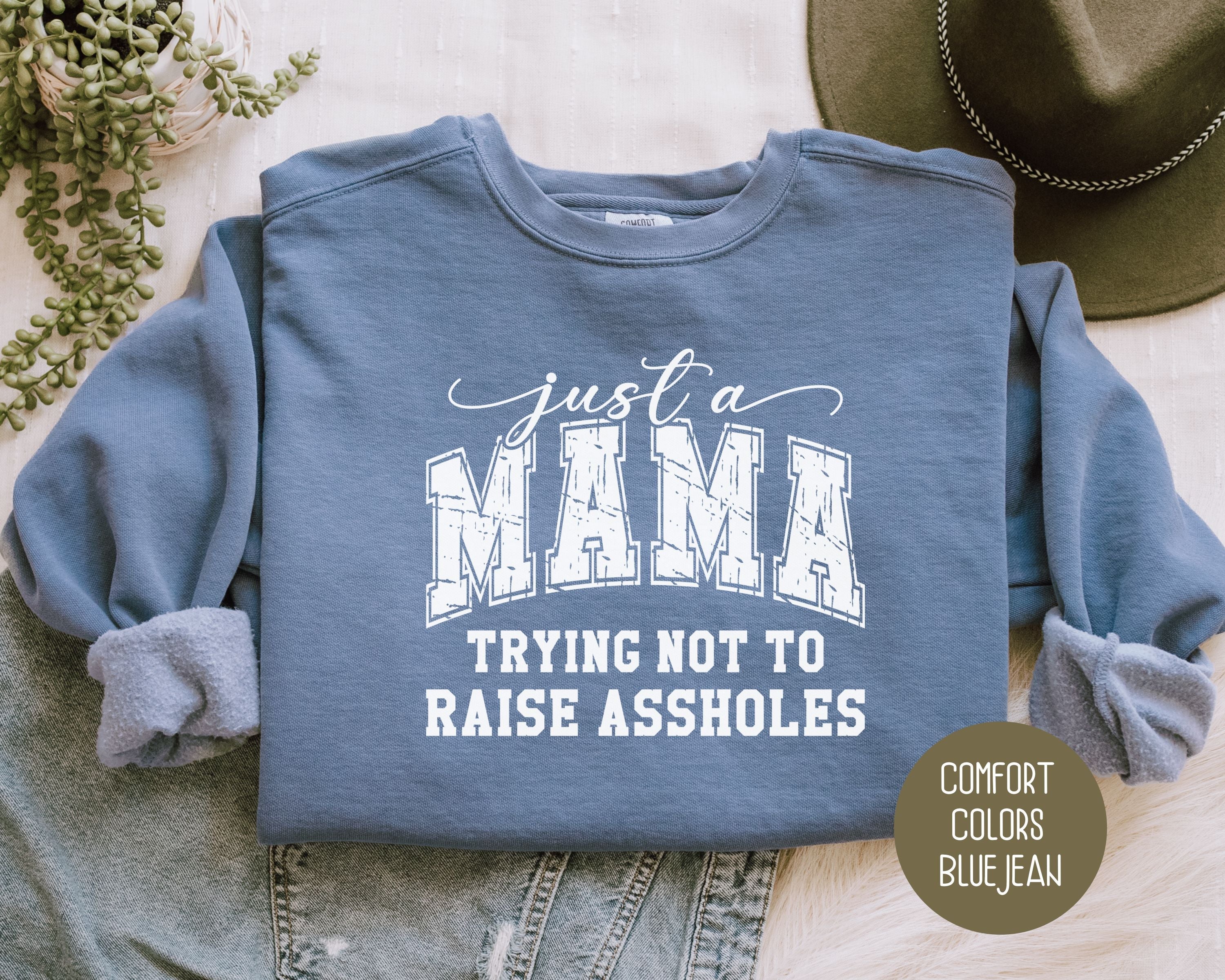 Just a Mama Trying Not To Raise Assholes Comfort Colors Sweatshirt