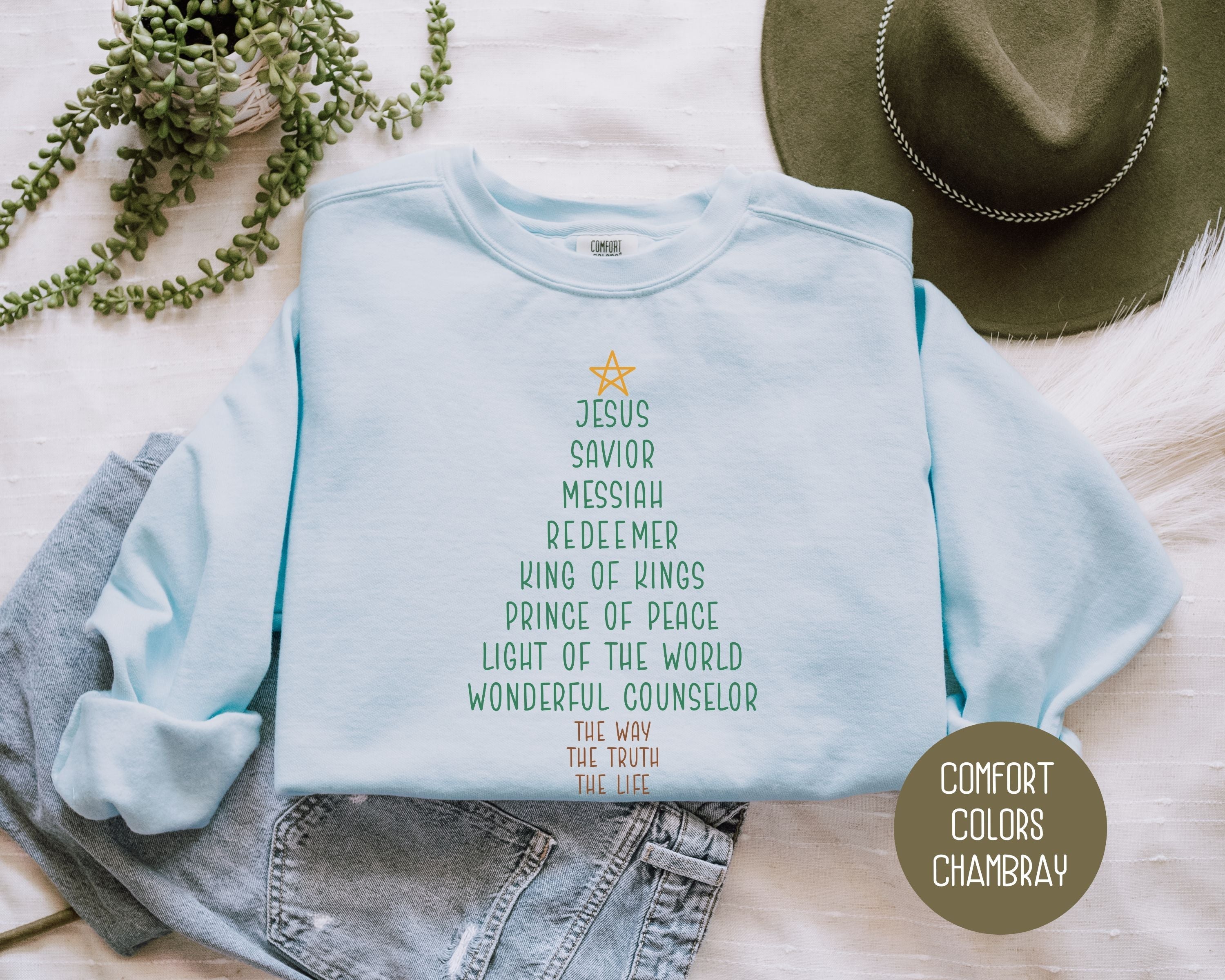 Names of Jesus Christmas Tree Comfort Colors Sweatshirt