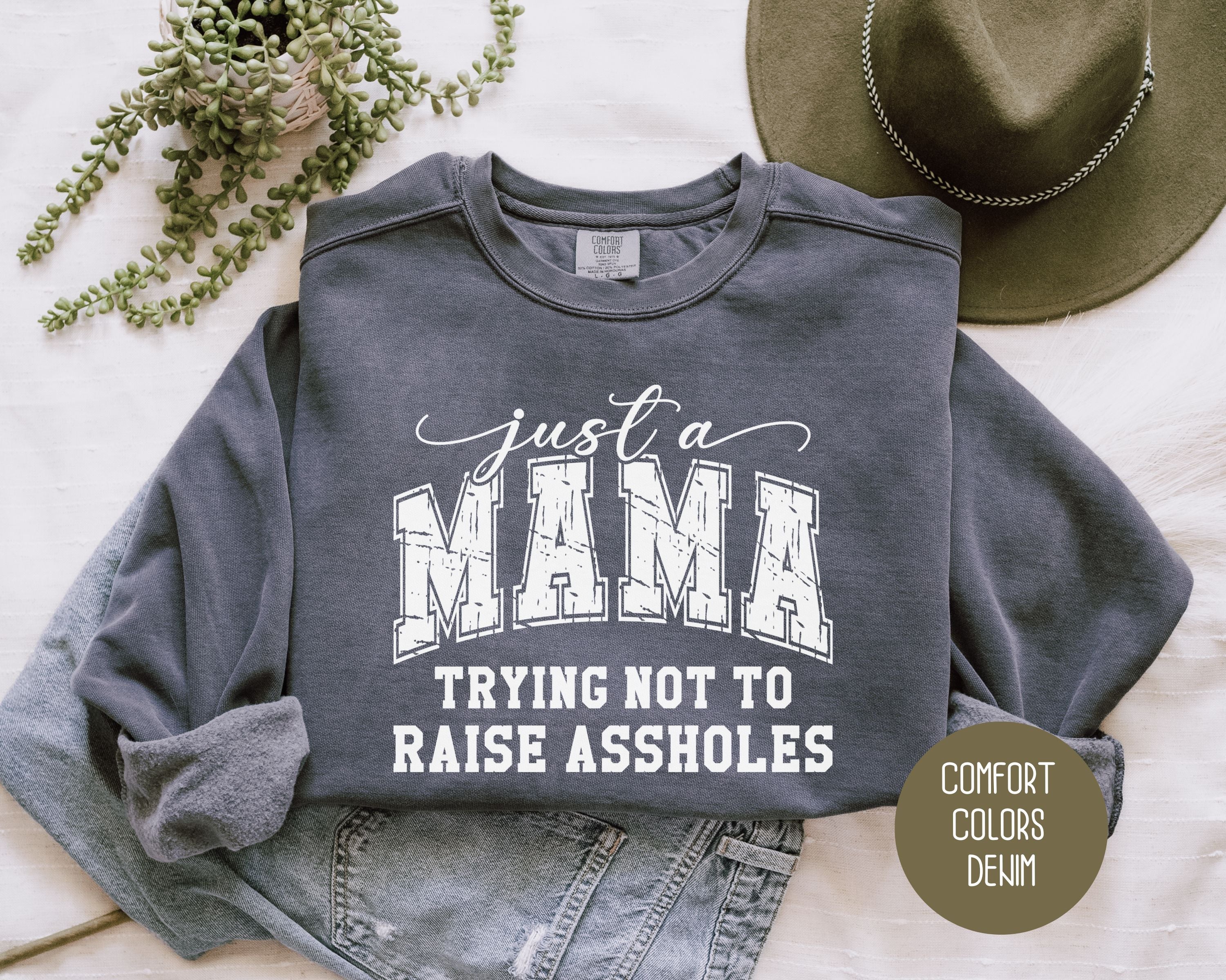Just a Mama Trying Not To Raise Assholes Comfort Colors Sweatshirt