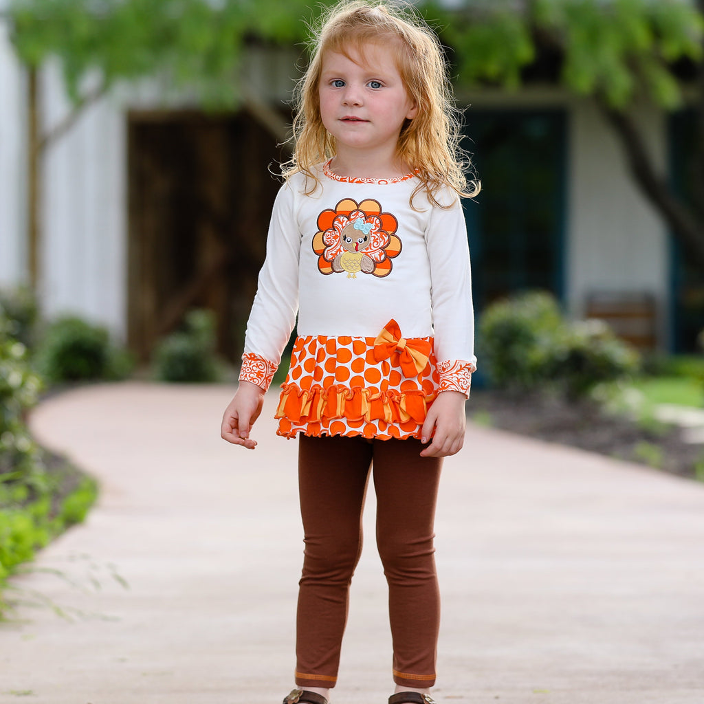 AnnLoren Big Little Girls Autumn Turkey Tunic & Leggings Holiday Thanksgiving Clothes