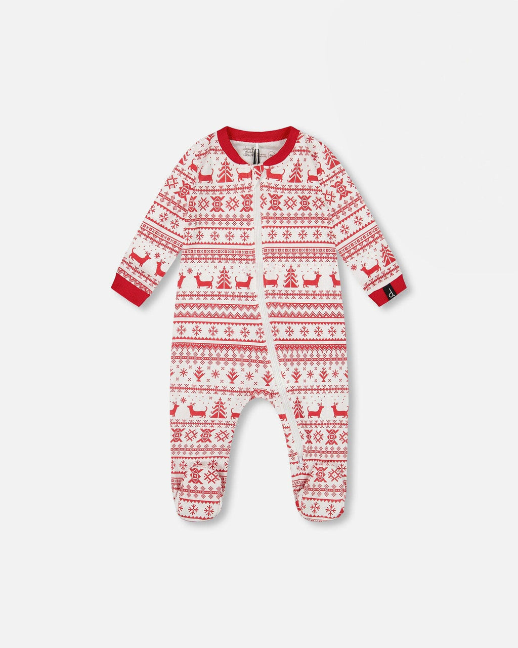 Organic Cotton Baby One-Piece Pajamas Red And White Fairisle