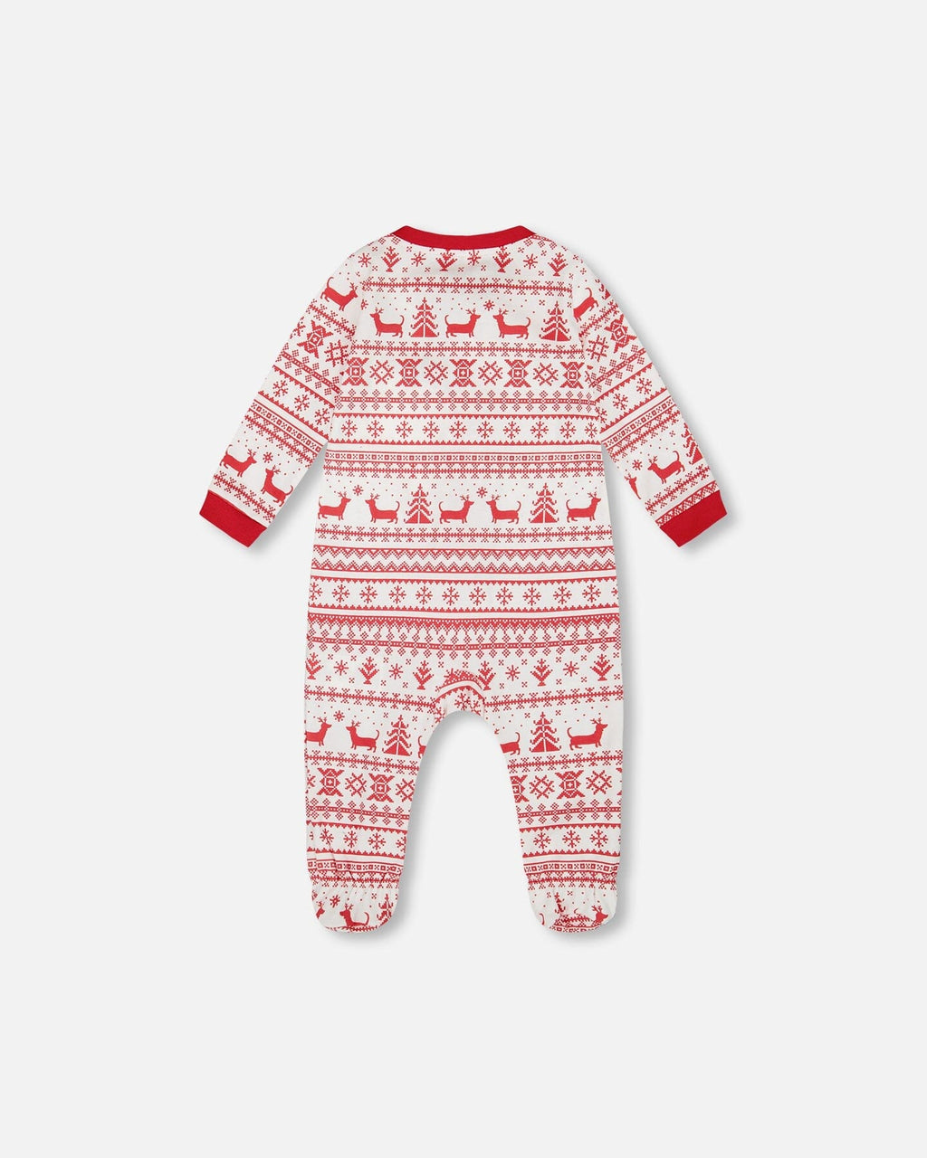 Organic Cotton Baby One-Piece Pajamas Red And White Fairisle
