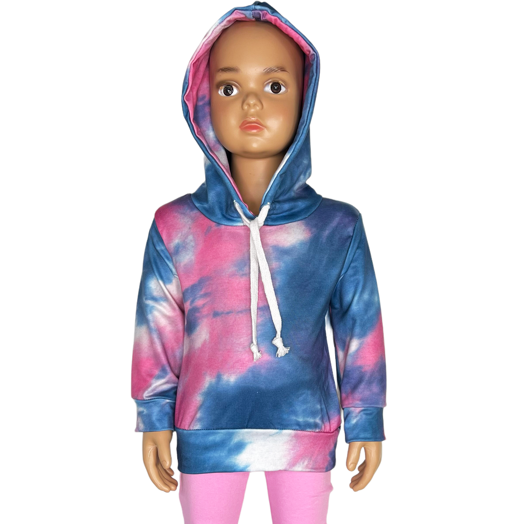 Girls Blue & Pink Pull over Tie Dye Hoodie Sweatshirt Jacket