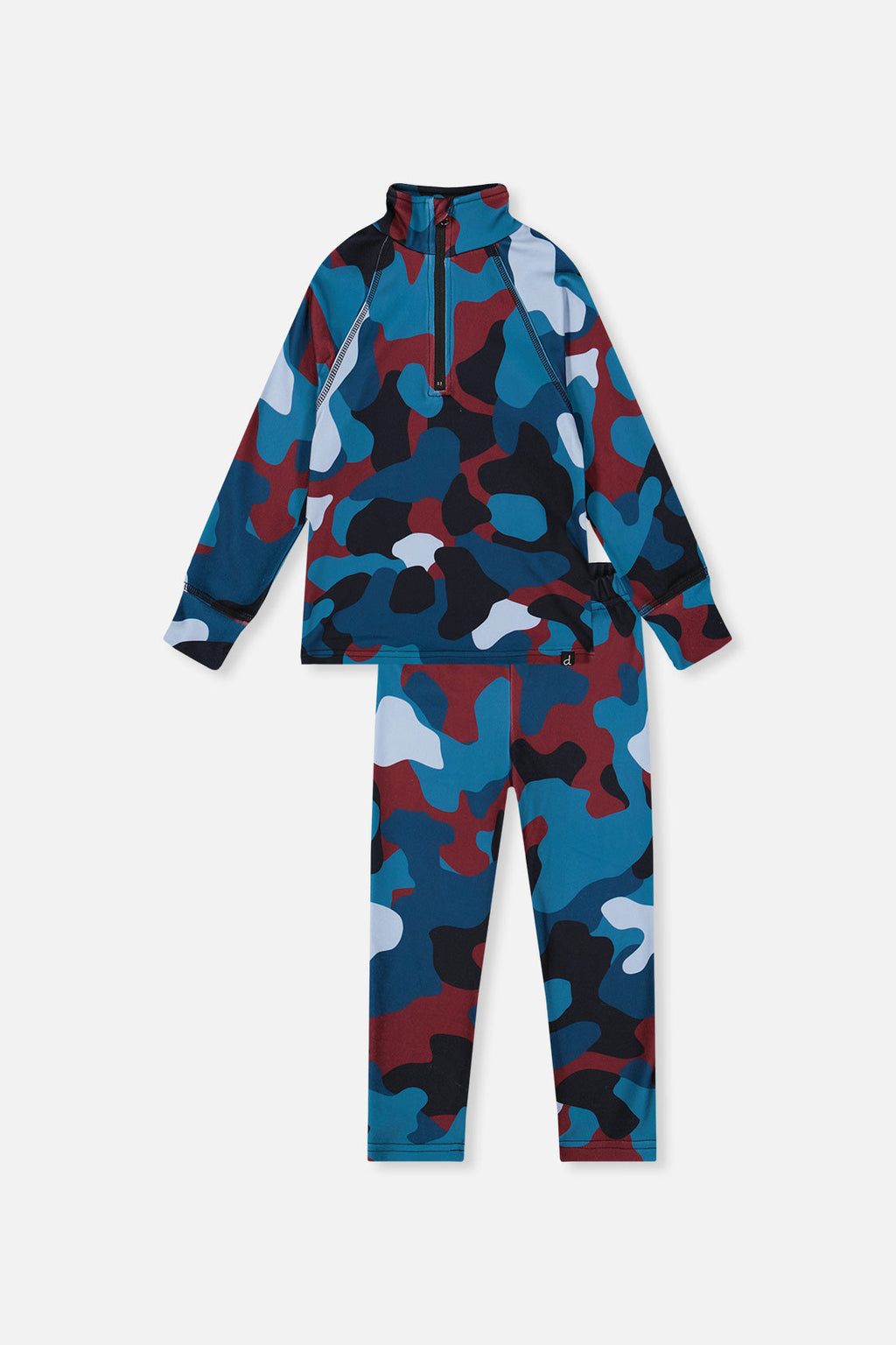 Two Piece Thermal Underwear Blue And Red Camouflage Print