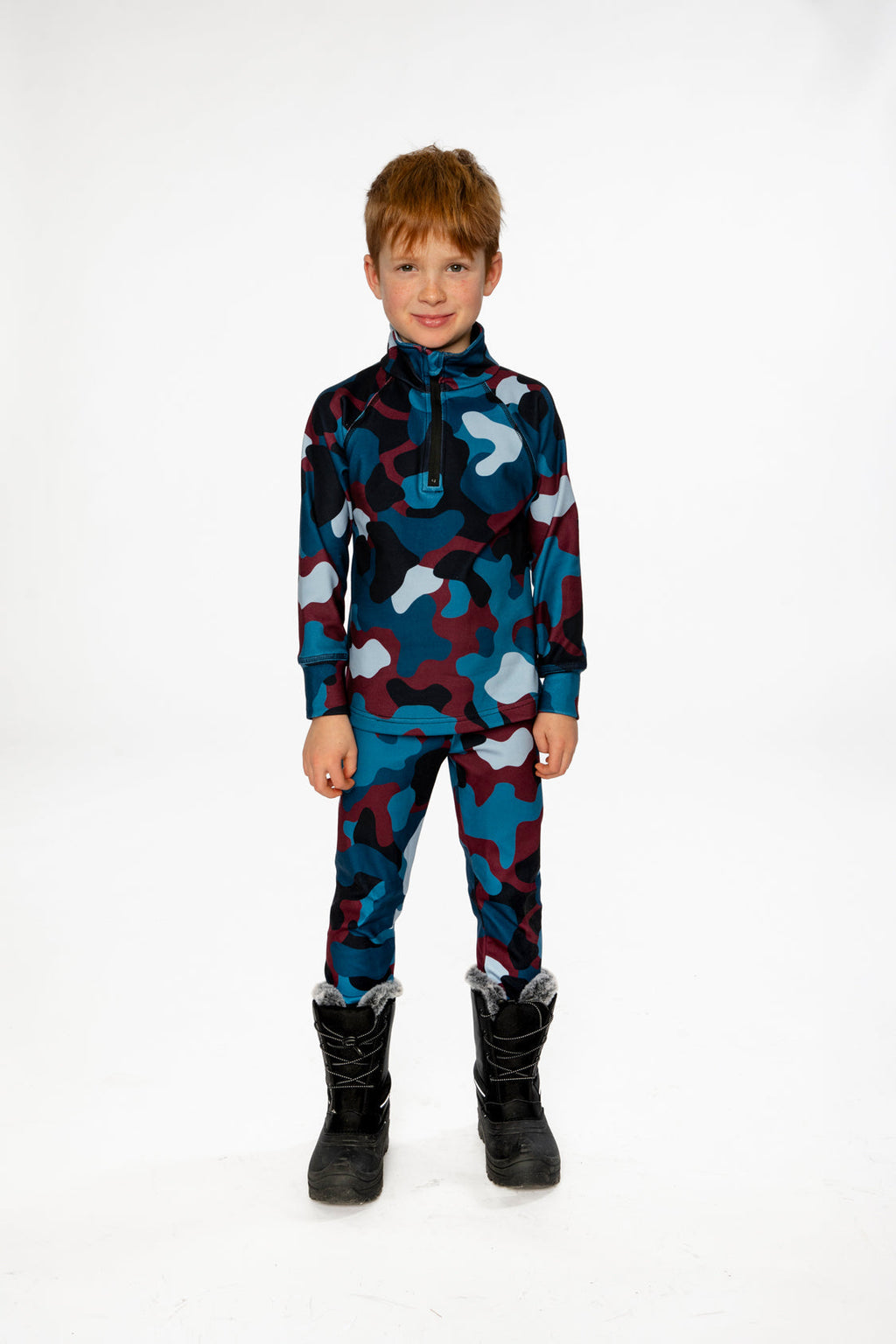 Two Piece Thermal Underwear Blue And Red Camouflage Print