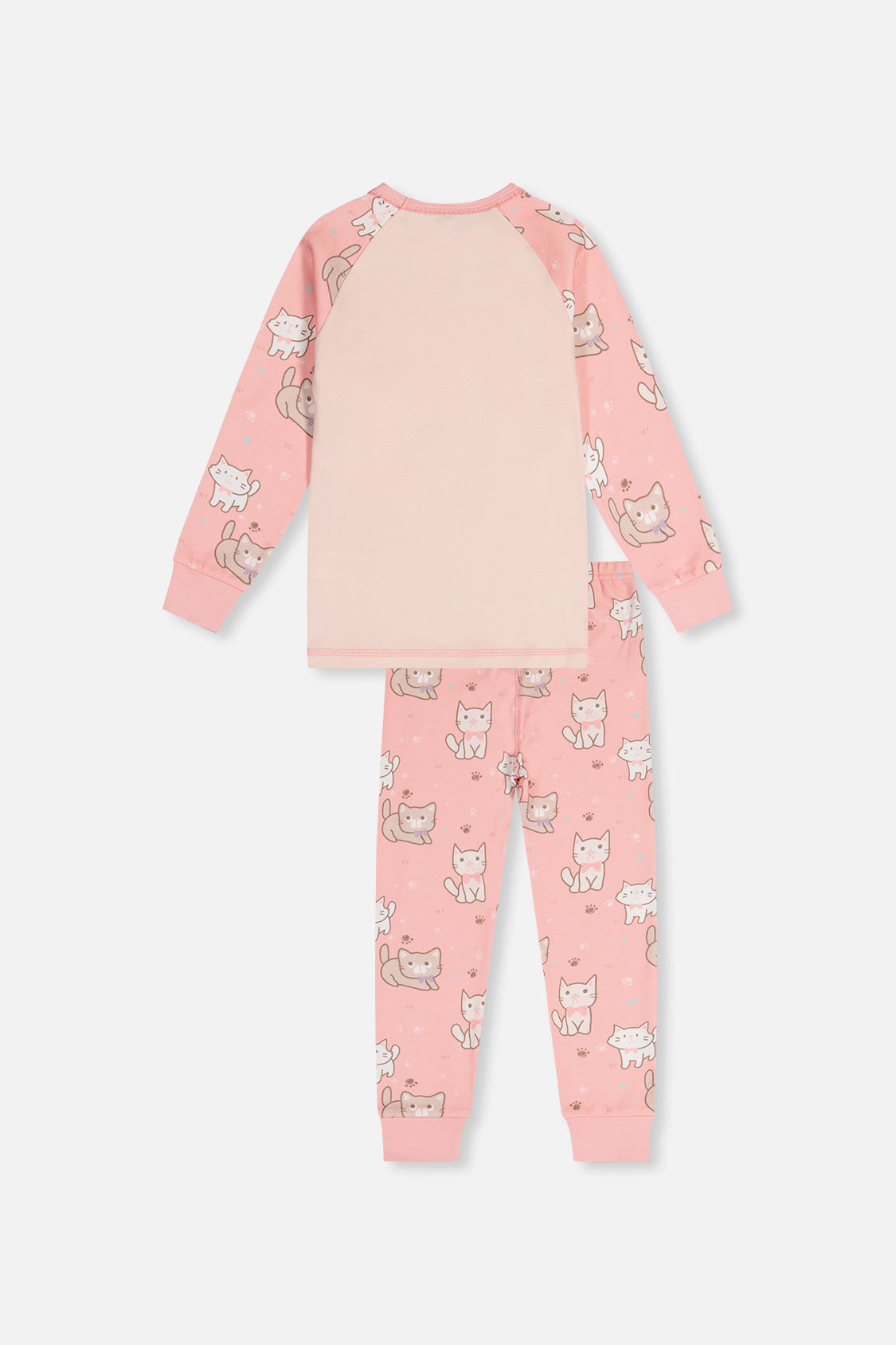 Organic Cotton Two Piece Pajama Set Pink Cat Print