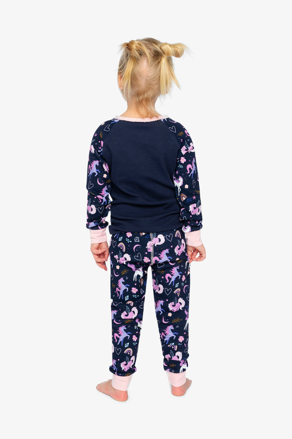 Organic Cotton Two Piece Pajama Set Purple Unicorn Print