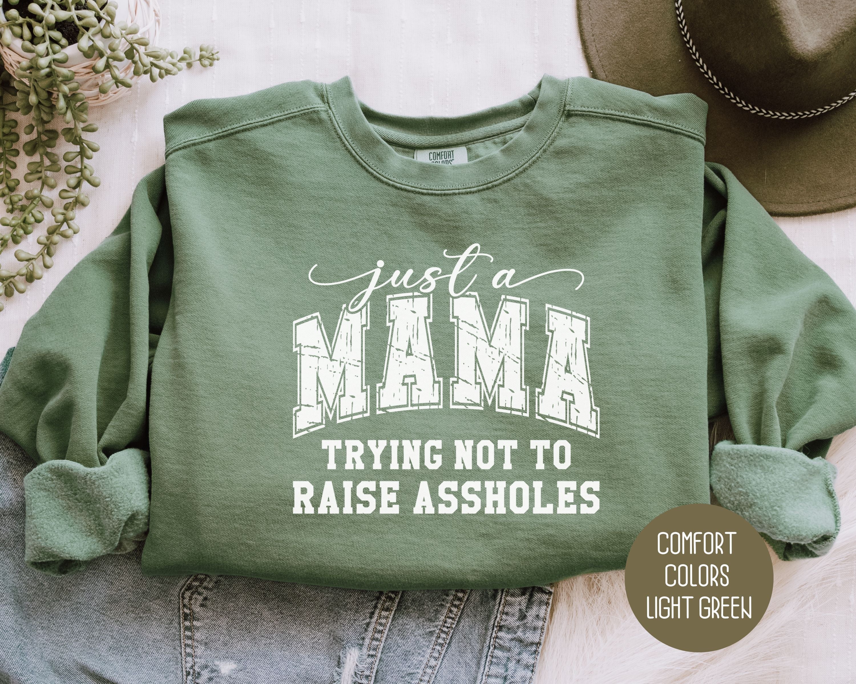 Just a Mama Trying Not To Raise Assholes Comfort Colors Sweatshirt