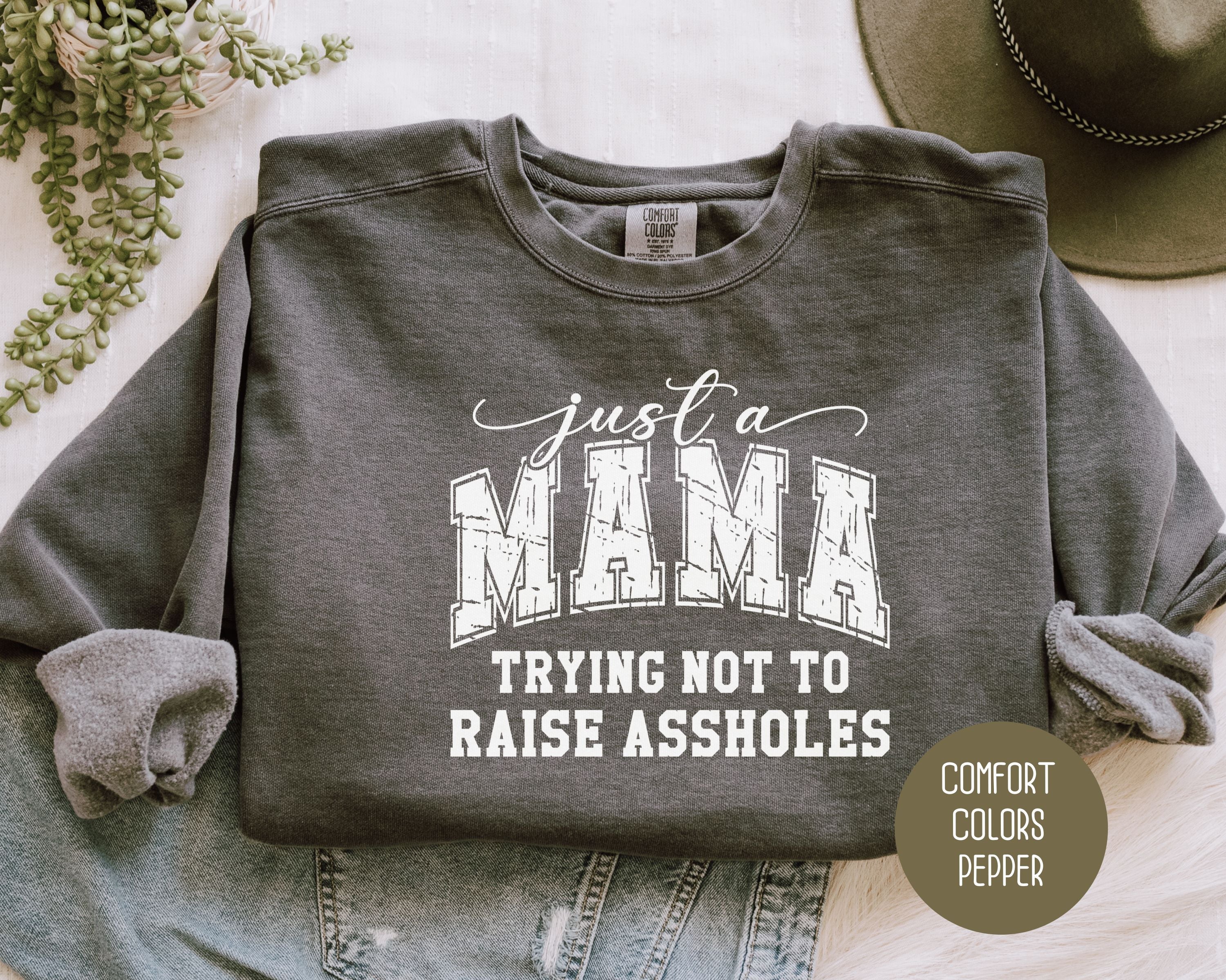 Just a Mama Trying Not To Raise Assholes Comfort Colors Sweatshirt